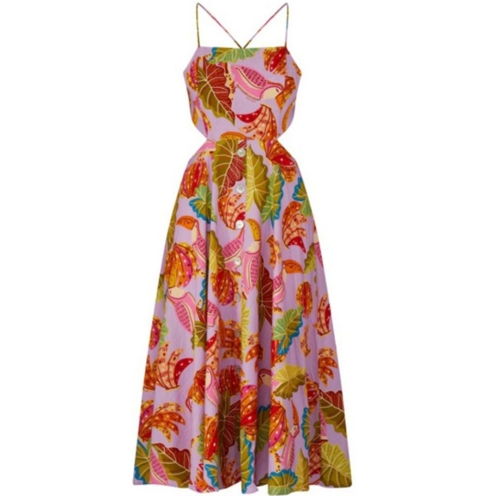 Farm Rio NWT Lilac Beaks & Bananas Midi Dress - Picture 8 of 8